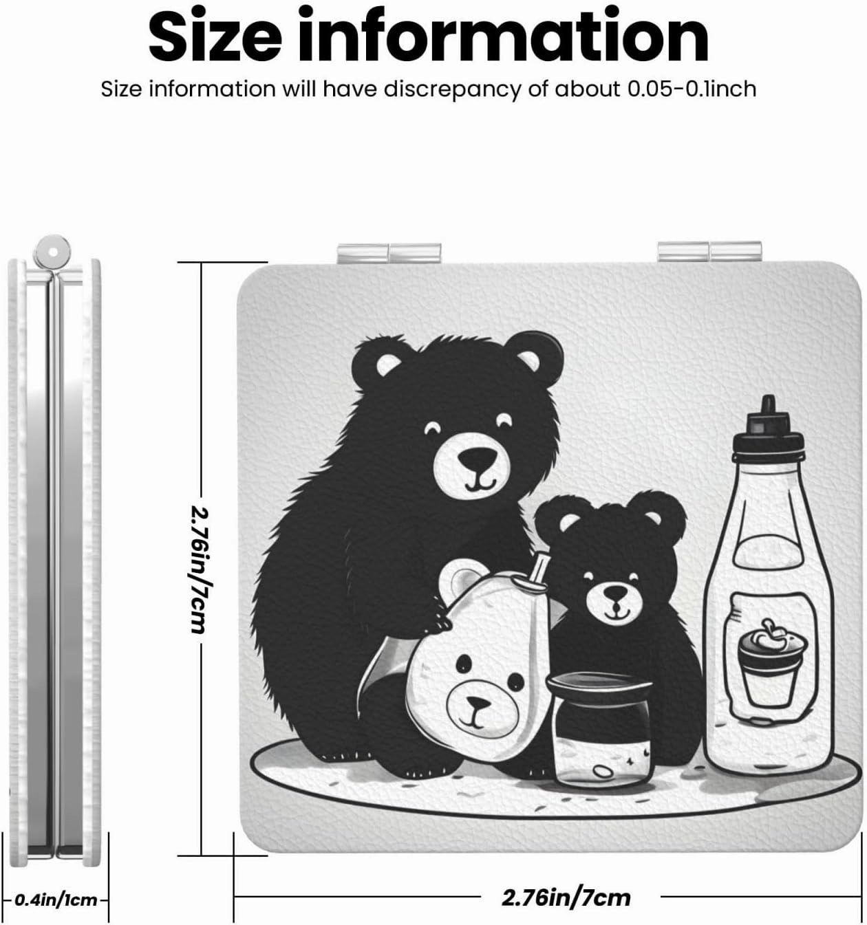 Portable Pocket Makeup Mirror Cute Milk Bottle Bear Travel Cosmetic Mirror Square Print Magnifying Compact Mirror for Eyelash
