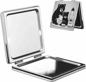 Portable Pocket Makeup Mirror Cute Milk Bottle Bear Travel Cosmetic Mirror Square Print Magnifying Compact Mirror for Eyelash