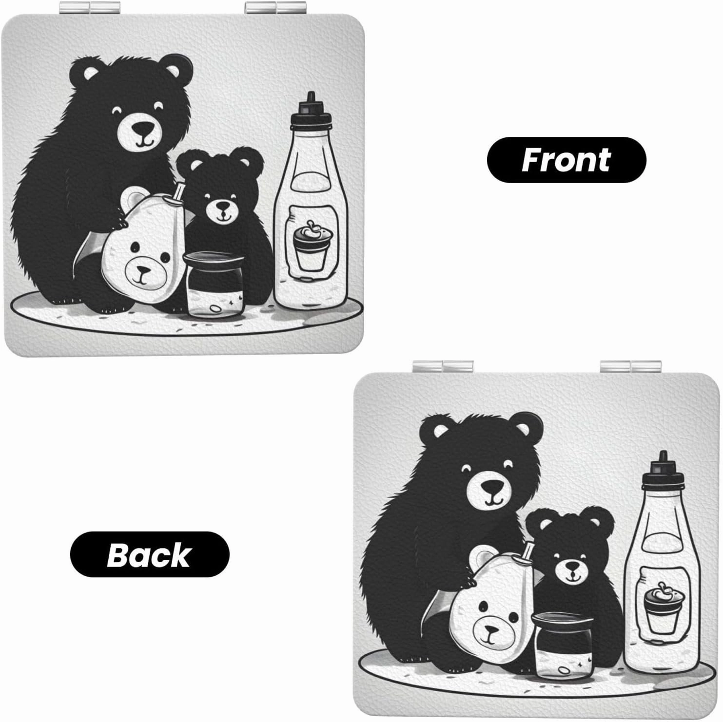 Portable Pocket Makeup Mirror Cute Milk Bottle Bear Travel Cosmetic Mirror Square Print Magnifying Compact Mirror for Eyelash