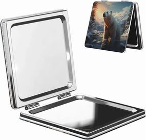 Portable Pocket Makeup Mirror Polar Bear in Winter Travel Cosmetic Mirror Square Print Magnifying Compact Mirror for Eyelash