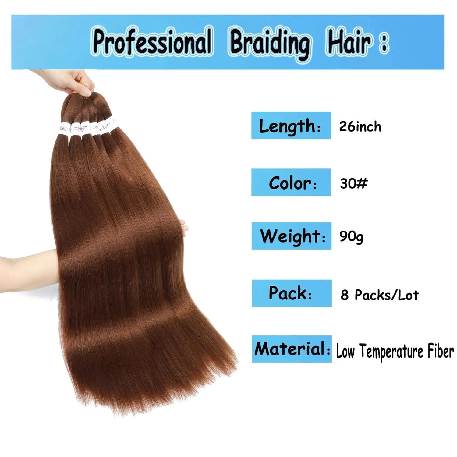 Pre Stretched Braiding Hair 30# Yaki Straight 26inch 8 Packs Crochet Braiding Hair Hot Water Setting Synthetic Hair Extension for Braids (Brown 30#, 26inch)