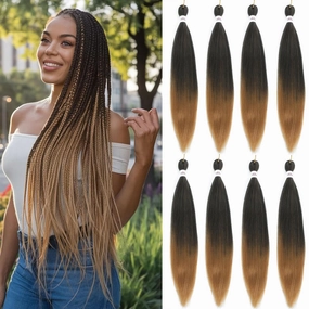 Pre Stretched Braiding 26inch 8 Packs Braiding Hair Pre Stretched Crochet Braiding Hair Hot Water Setting Synthetic Hair Extension for Braids (Ombre T1b/27, 26inch)