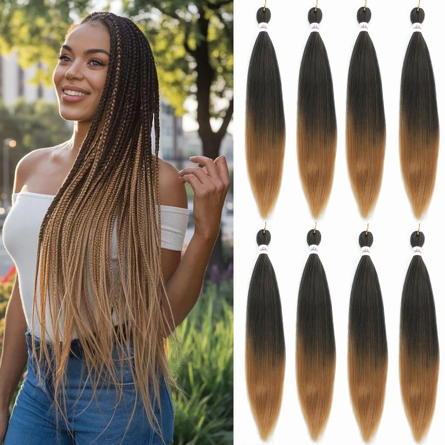 Pre Stretched Braiding 26inch 8 Packs Braiding Hair Pre Stretched Crochet Braiding Hair Hot Water Setting Synthetic Hair Extension for Braids (Ombre T1b/27, 26inch)