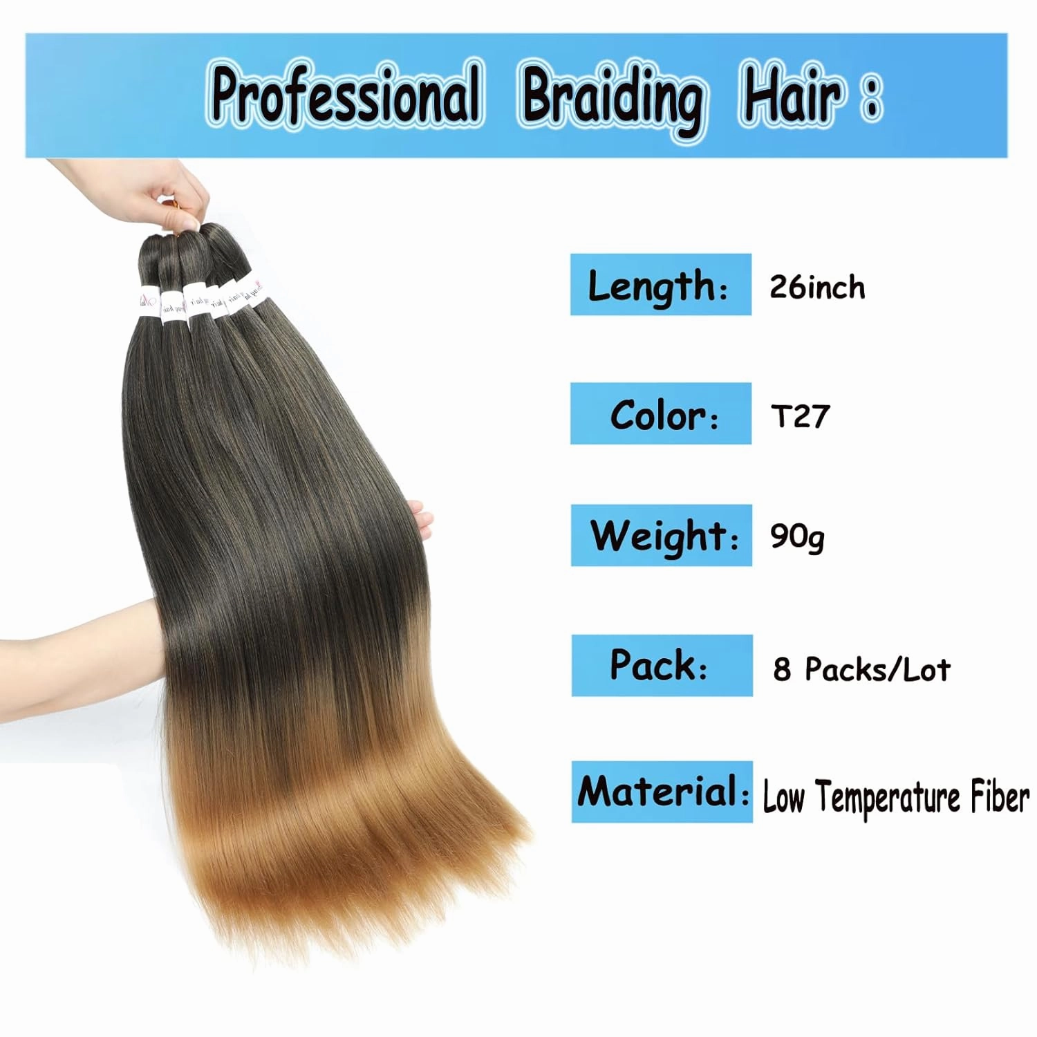 Pre Stretched Braiding 26inch 8 Packs Braiding Hair Pre Stretched Crochet Braiding Hair Hot Water Setting Synthetic Hair Extension for Braids (Ombre T1b/27, 26inch)