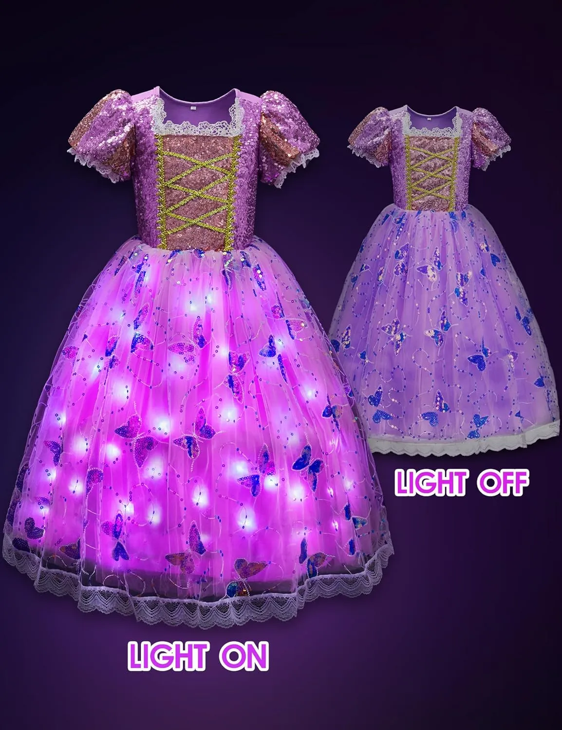 Princess Dresses for Girls,Light Up Princess Costume for Christmas, Halloween, birthday gifts for Age 3-8 Year Old