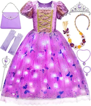 Princess Dresses for Girls,Light Up Princess Costume for Christmas, Halloween, birthday gifts for Age 3-8 Year Old