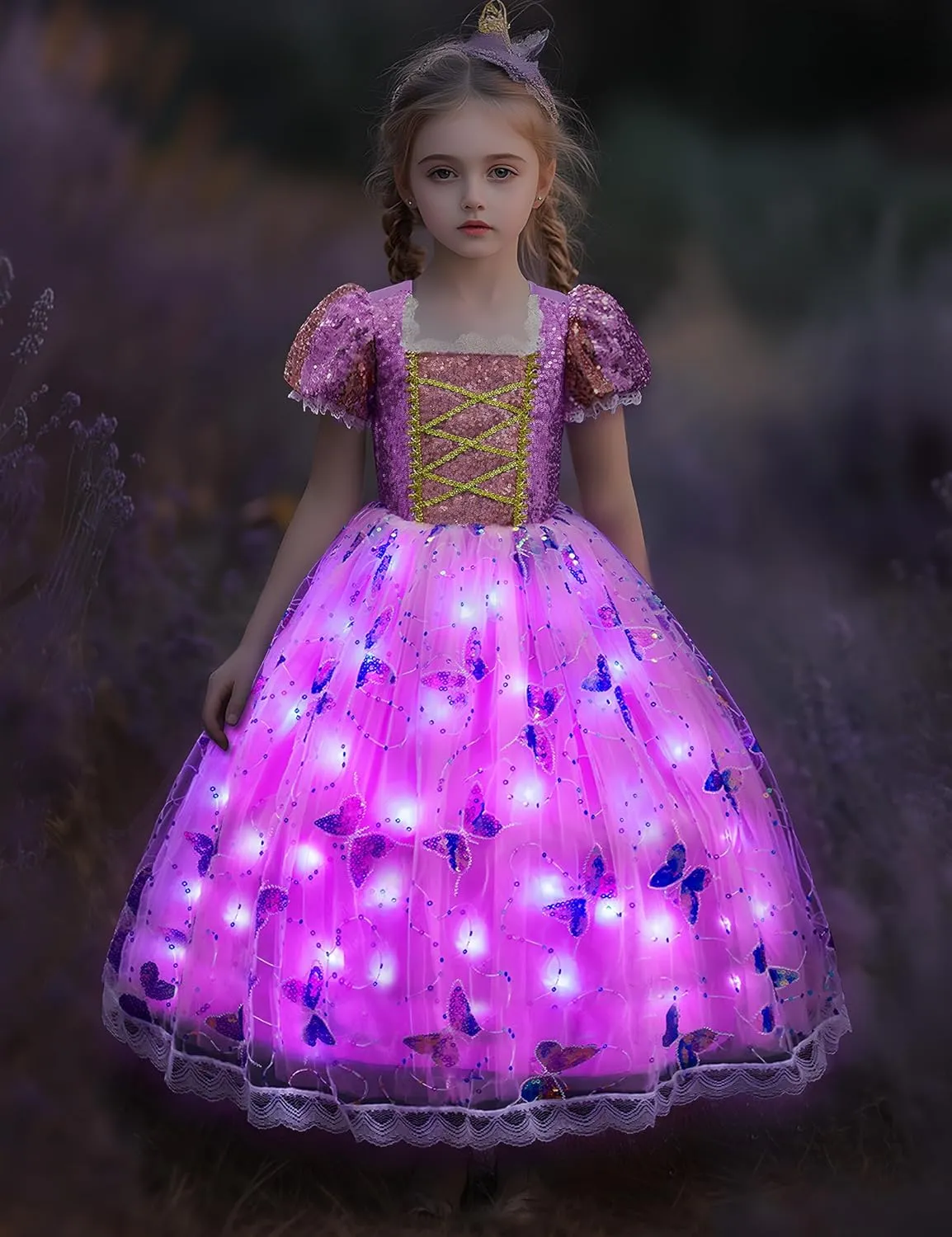 Princess Dresses for Girls,Light Up Princess Costume for Christmas, Halloween, birthday gifts for Age 3-8 Year Old