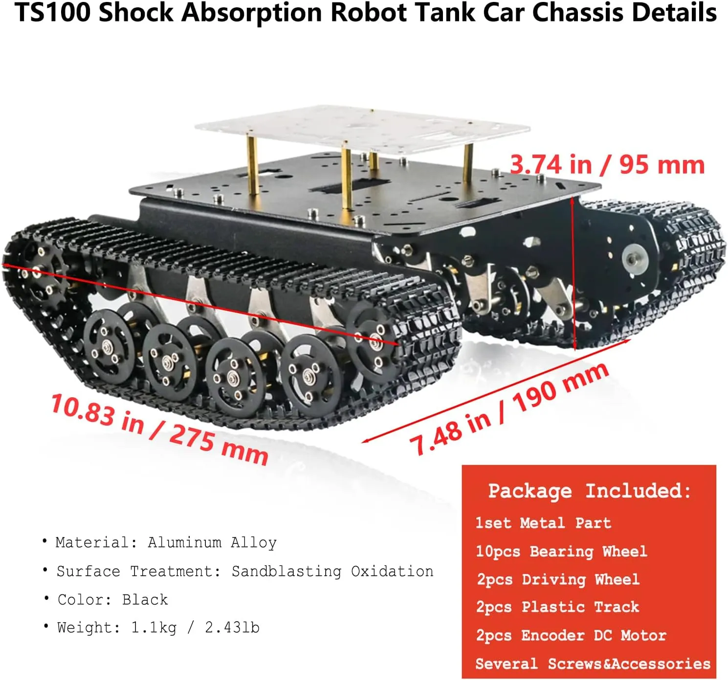 Professional Shock-Absorbing Smart Metal Robot Tank Car Chassis Kit for Arduino/Raspberry, Tracked Suspension Absorption Vehicle, Remote Control Track Crawler Damping Vibration Caterpillar