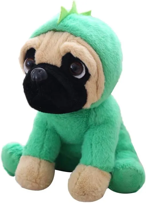 Pug-Dinosaur Stuffed Animal Dog Wearing Green Dinosaur Costume Plushies Pug Dressed as Cute Dino Funny Plush Toys for Kids Stuffed Puppy Animals Gift for Lover 12 Inch