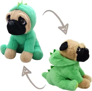 Pug-Dinosaur Stuffed Animal Dog Wearing Green Dinosaur Costume Plushies Pug Dressed as Cute Dino Funny Plush Toys for Kids Stuffed Puppy Animals Gift for Lover 12 Inch