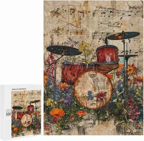 Puzzles for Adults 500 Pieces - Drum Flowers Musical Instruments Funny Educational Kids Puzzles,Children Puzzle Games Toys for Girls and Boys