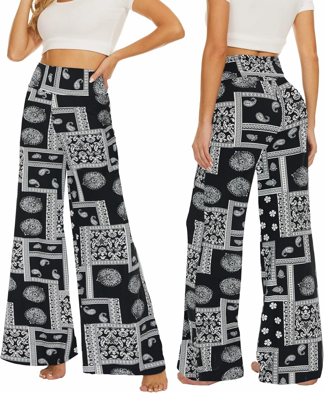 QGGQDD Wide Leg Palazzo Pants for Women - Casual Soft High Waist Lounge Pants Loose Comfy Stretchy Trousers