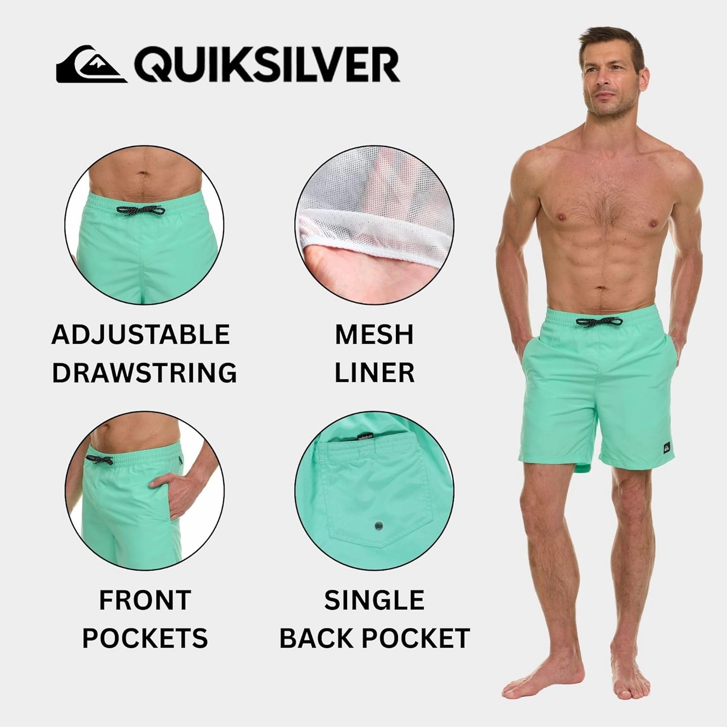 Quiksilver Swim Trunks for Men Big and Tall, Quick Dry Swim Board Shorts 10"