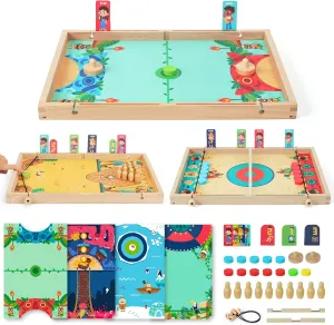 QZMTOY Large Fast Sling Puck Game Air Hocky Table Game Bowling Games -10 in 1 Family Games for Boys Girls,Teens,Adults,Wooden Hockey Board Game for 3  Years Old Kids