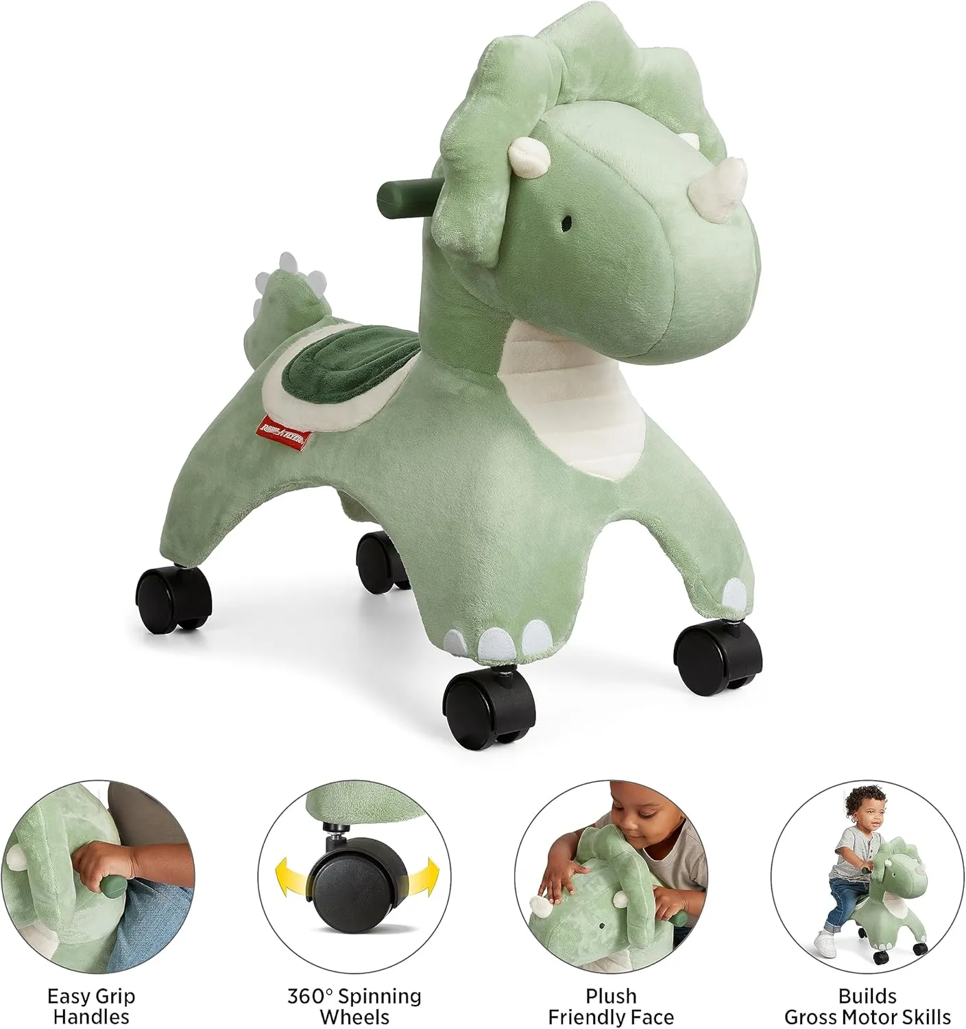 Radio Flyer Dash The Rolling Dinosaur, Ride On Toy for Toddlers Ages 1-3, Green Dinosaur Toy for Kids