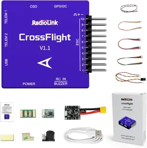 Radiolink CrossFlight Flight Controller mini Size, 10 PWM Output OSD Module Integrated, Vibration Damping FC for RC Plane/3-8 Copters/Helicopter/Submarine/FPV Drone/Car/Boat/Auto Flight Route&Return