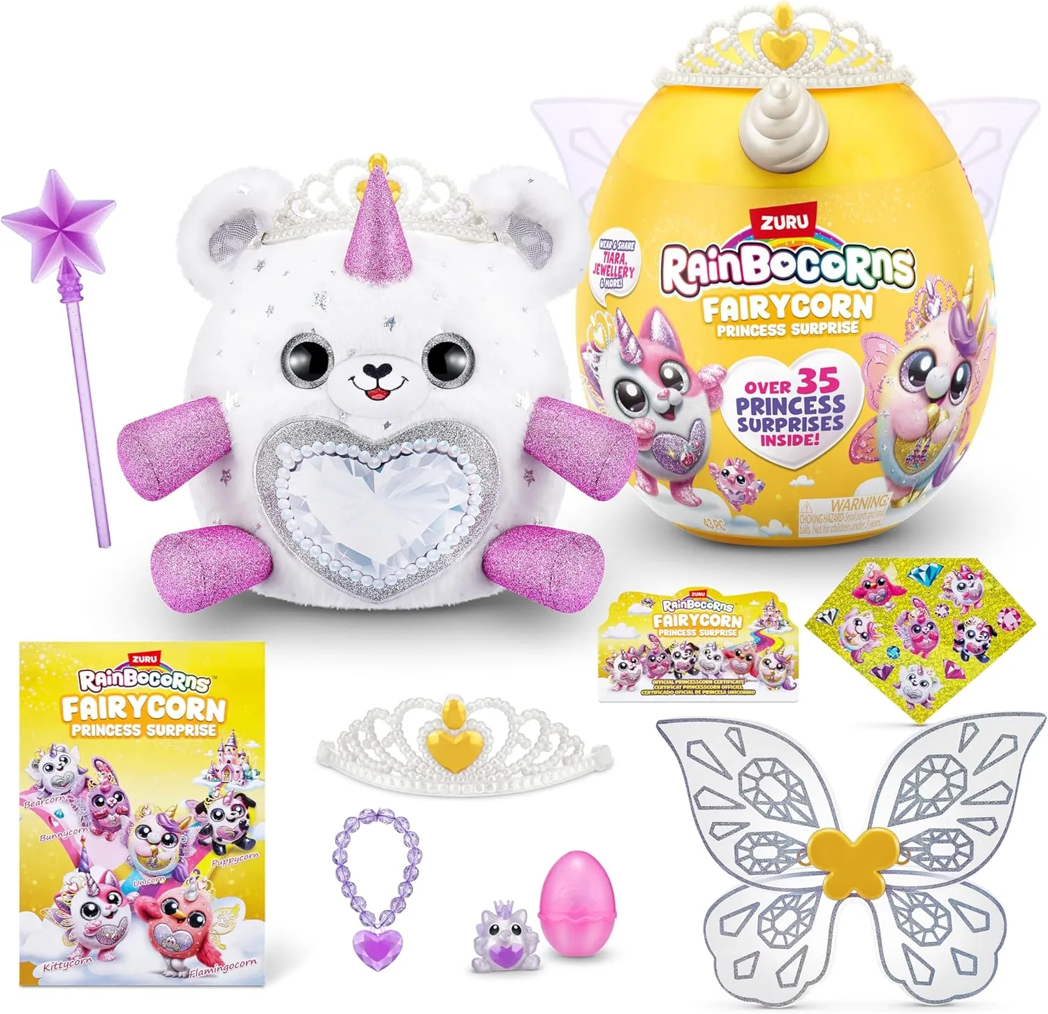 Rainbocorns Fairycorn Princess Surprise (Bear) by ZURU 11" Collectible Plush Stuffed Animal, Surprise Egg, Wearable Fairy Wings, Magical Fairy Princess, Ages 3  for Girls, Children