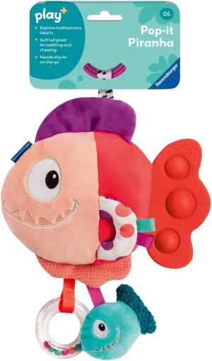 Ravensburger Play  Pop-It Piranha - Red | Crinkle, Rattle & Teether Toy | Engages Sensory & Fine Motor Skills