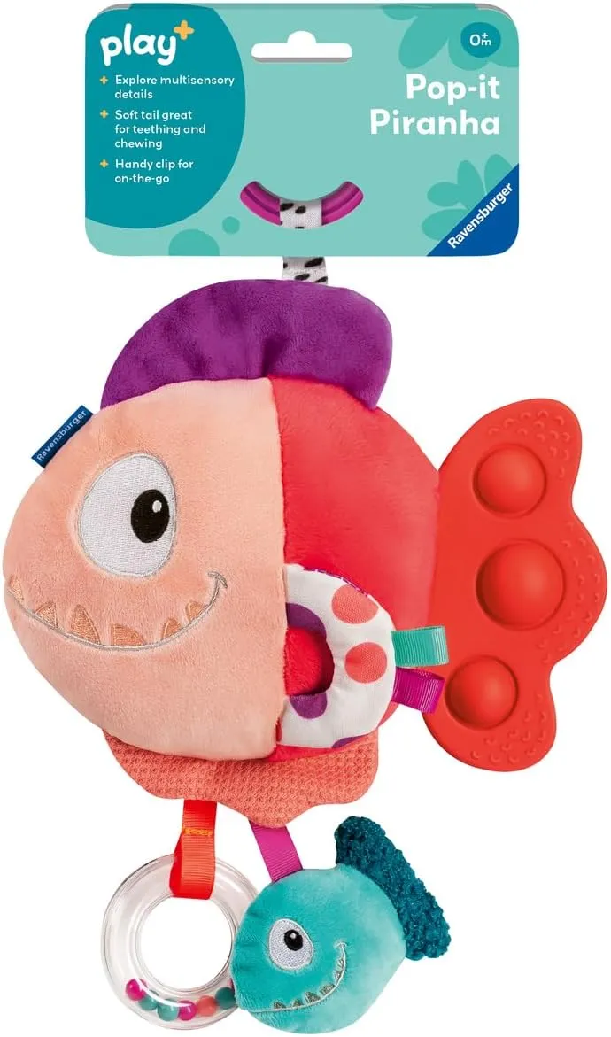 Ravensburger Play  Pop-It Piranha - Red | Crinkle, Rattle & Teether Toy | Engages Sensory & Fine Motor Skills