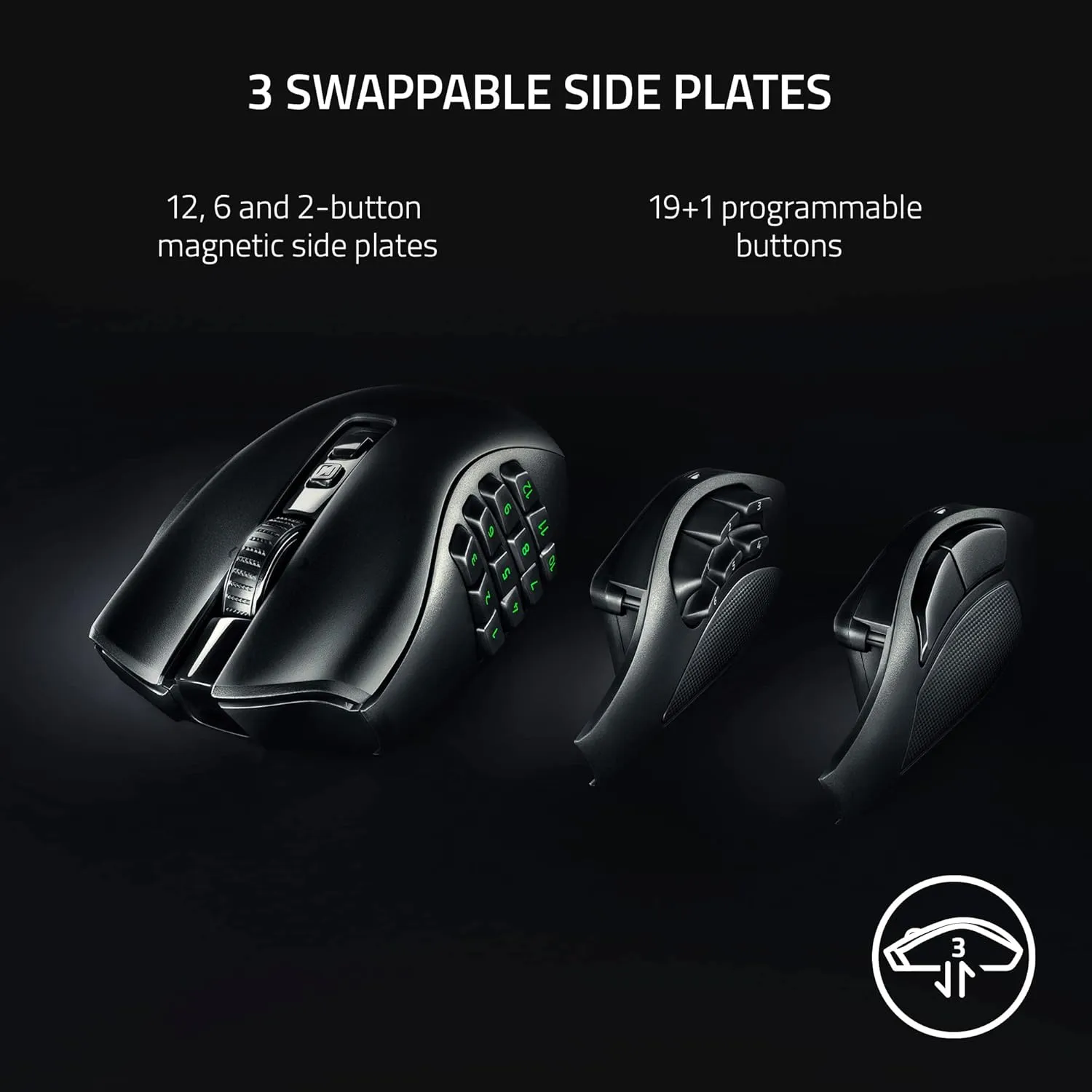 Razer Naga V2 Pro Wireless Gaming Mouse: Interchangeable Side Plate w/ 2, 6, 12 Button Configurations - Focus  20K DPI Optical Sensor - Fastest Gaming Mouse Switch - Chroma RGB Lighting (Renewed)