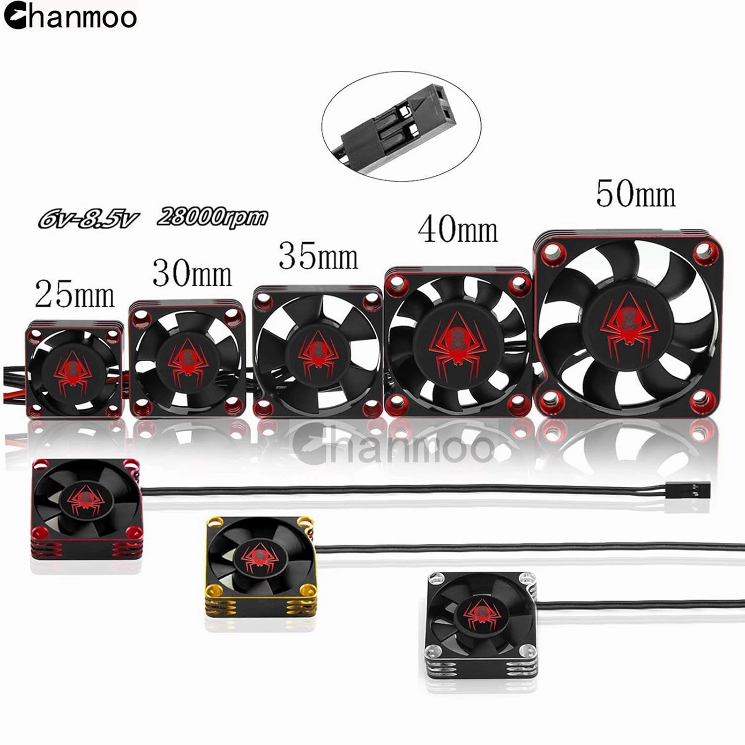 RC Car Metal Motor Cooling Fan 25mm 30mm 35mm 40mm 50mm RC Heatsink 28000RPM ESC Cooling Fans Red-Black Fit for 1/8 1/10 1/12 Scale RC Car 540 550 Brushless OR Brushed Motors (40mm)