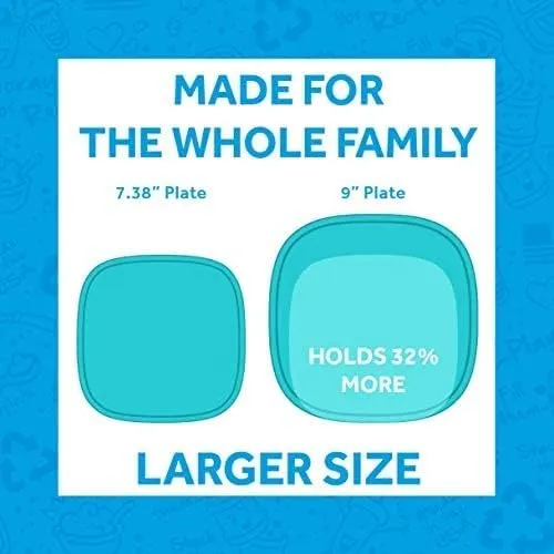 Re-Play Toddler Plates - 32 Oz. Deep-Walled Flat Kids Plates - Dishwasher & Microwave Safe - Made in USA - Set of 4-9" x 9" x 1.25" - Bright Pink