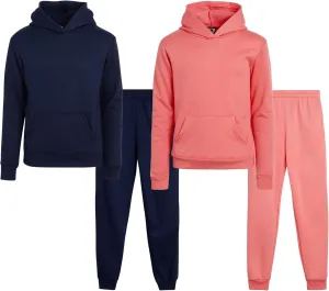 Real Love Girls' Active Sweatsuit - 4 Piece Fleece Pullover Hoodie and Sweatpants - Jogger Pants Set for Girls (7-16)