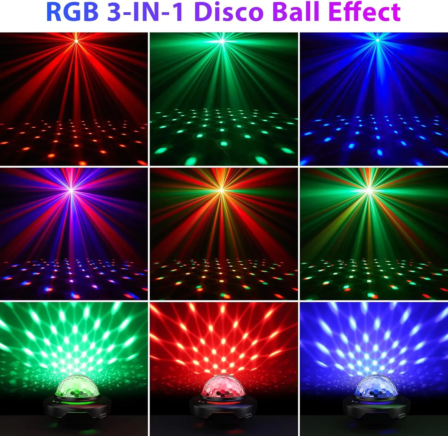 Rechargeable Disco Ball, Battery Powered Party Lights, Strobe Lights with Auto Sound Activated DJ Lighting for Indoors, Party, Wedding, Events, Karaoke, Dance, Bars, Home, Room (2pcs)