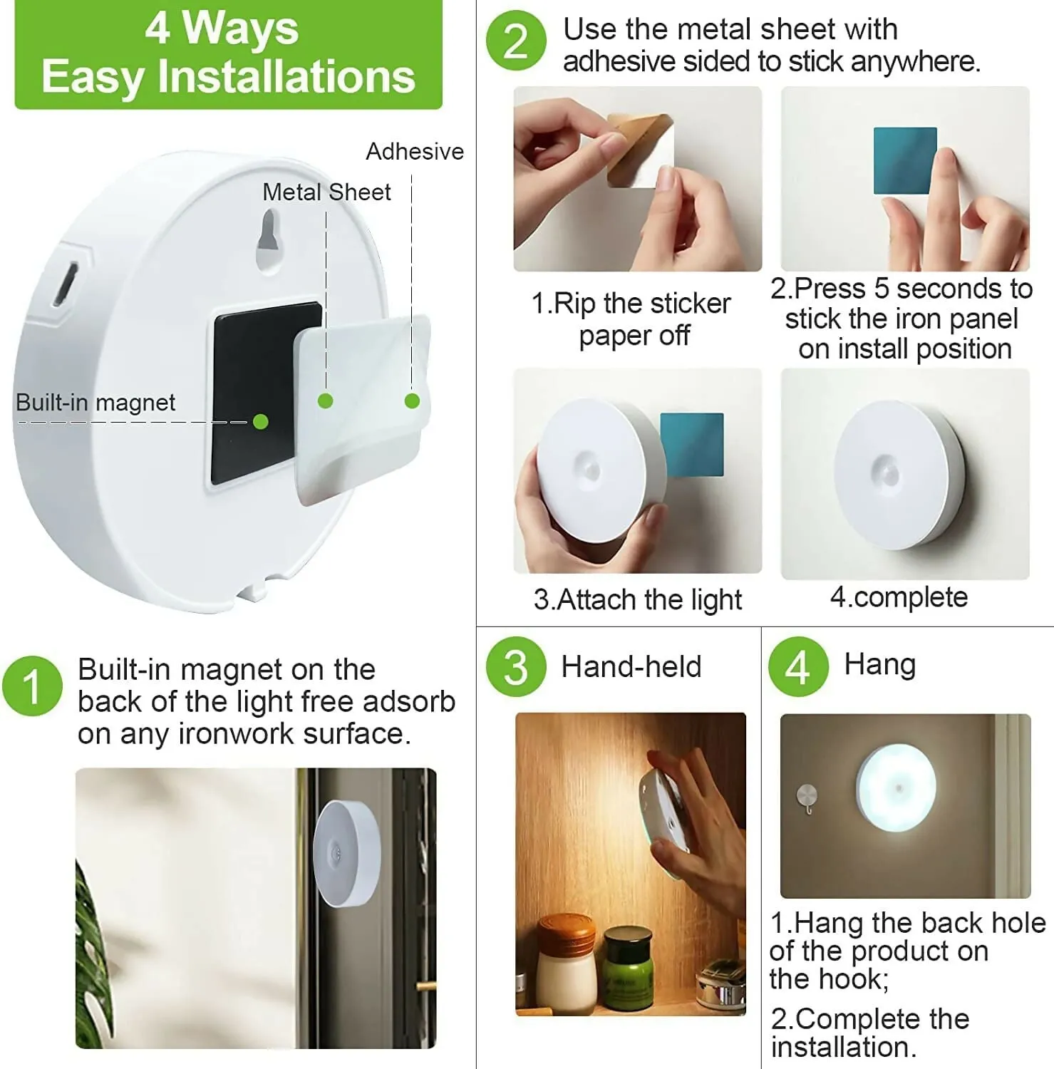 Rechargeable Motion Sensor LED Light – Wireless, Magnetic, Self-Adhesive (Single Piece)