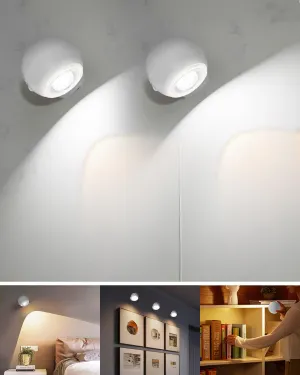 Rechargeable Wall Lamp Wireless, Battery Powered USB LED Sconce Wall Lighting with 360 Rotation Magnetic Ball Body (Classic Grey 2-Pack)