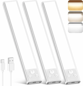 Rechargeable Motion Sensor Under Cabinet Lights, 2500mAh Battery Operated Wireless Under Counter Lights Indoor, Magnetic 108-LED Dimmable Closet Lights for Kitchen with 3 Color Temperature, 3 Packs