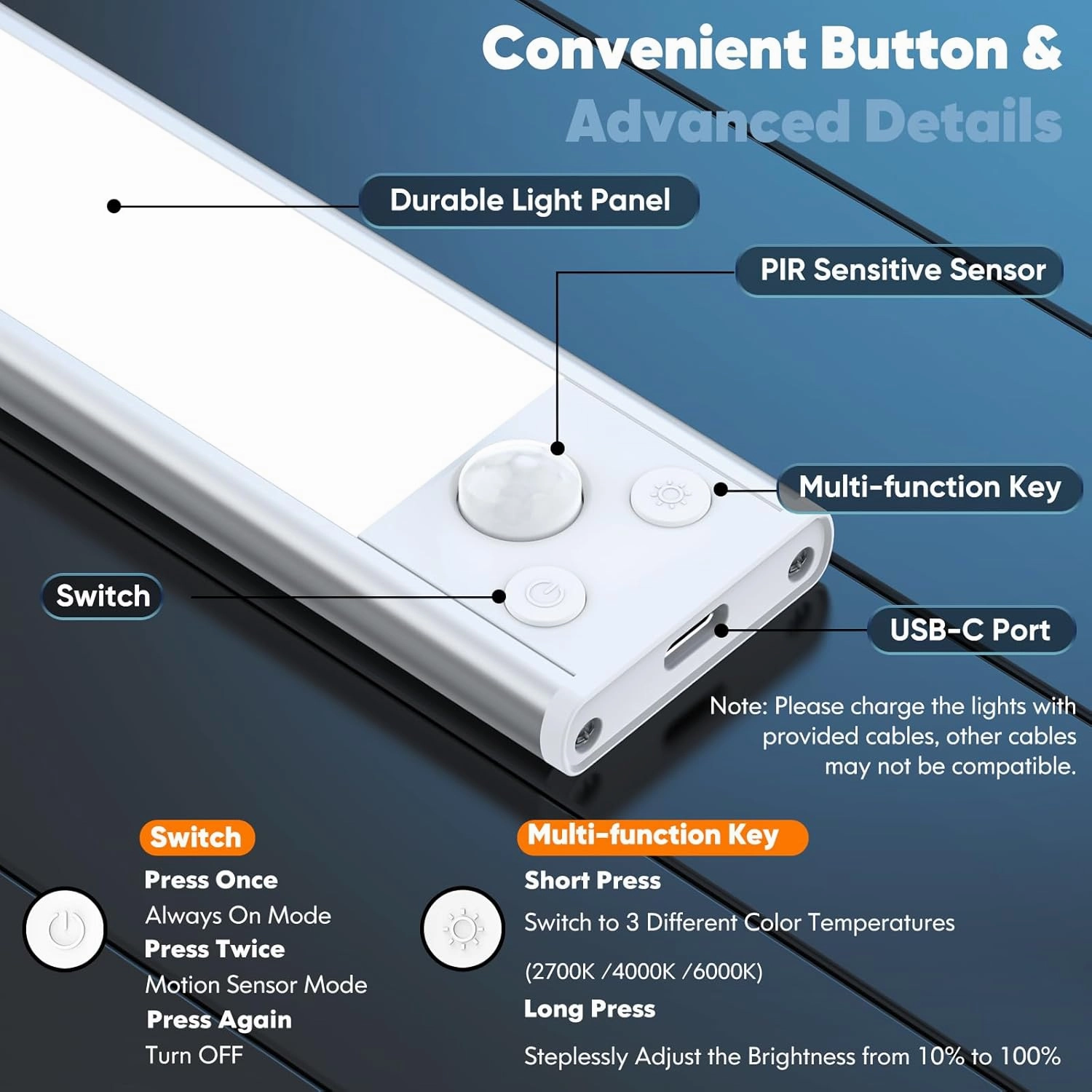 Rechargeable Motion Sensor Under Cabinet Lights, 2500mAh Battery Operated Wireless Under Counter Lights Indoor, Magnetic 108-LED Dimmable Closet Lights for Kitchen with 3 Color Temperature, 3 Packs