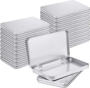 Rectangular Metal Tin Box with Lid Metal Hinged Lid Tin Empty Box Container Silver Storage for Watercolor Jewelry Pen Eraser Pill Candy Craft Organize 7 x 4.25 x 0.59''(20 Pieces)