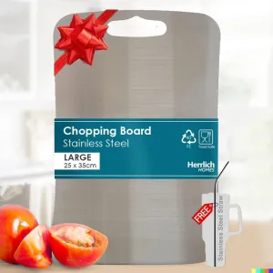 Rectangular Stainless Steel Chopping Board for Kitchen, Free 2 Steel Straw, Chopping Board for Cutting Vegetables, Meat, Fish, Fruits, Unbreakable, Easy to Clean, Large, 25 X 35 cm