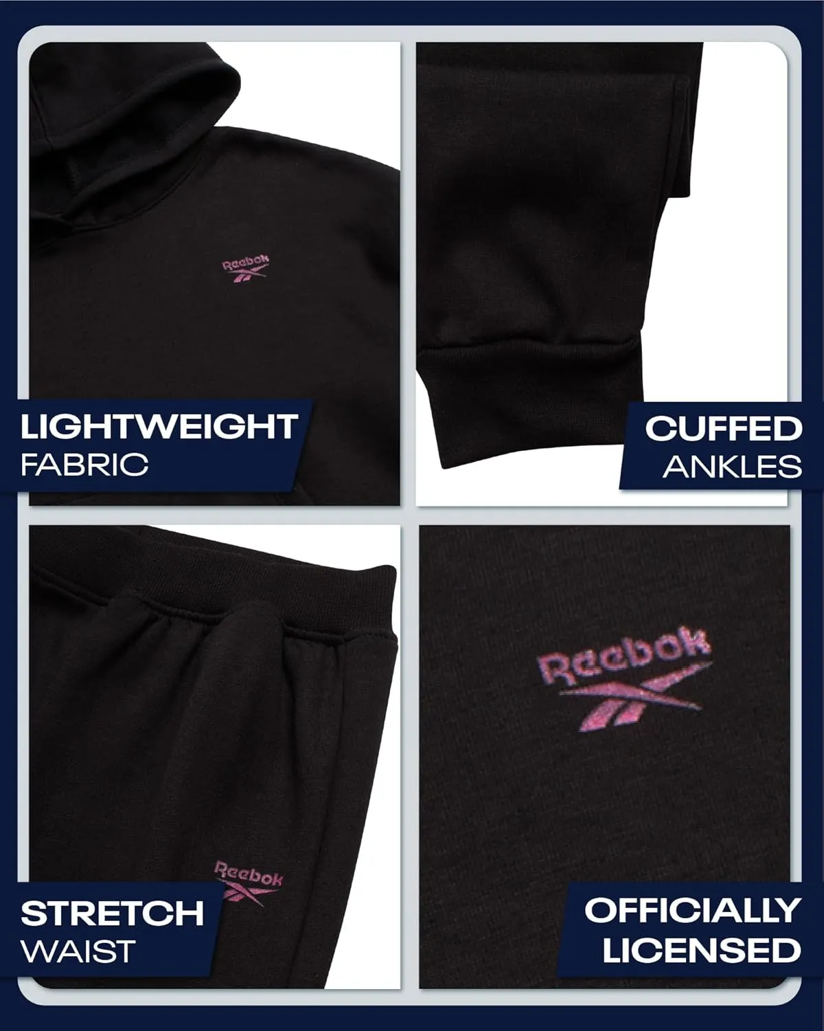 Reebok Girls' Jogger Set - 2 Piece Hoodie Sweatshirt and Sweatpants Sweatsuit (Size: 4-12)