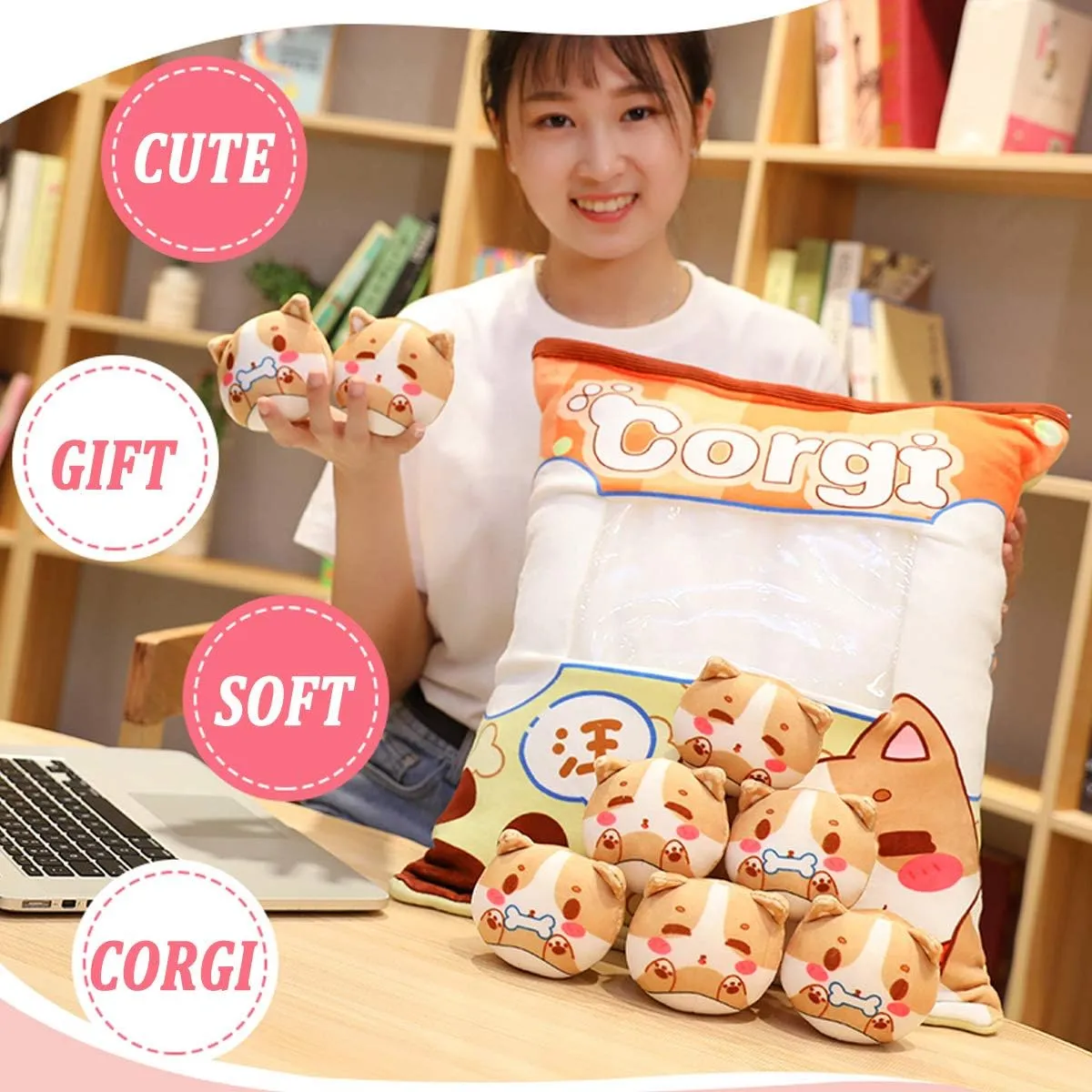 REFAHB Plush Pillow Cute Corgi Animals Doll Toy Gifts for Teens Girls Kids, Sofa Chair Decorative Pillow, Creative Gifts for Teens Girls Kids