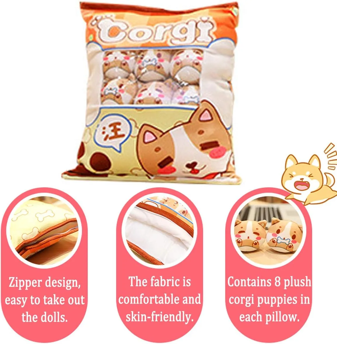 REFAHB Plush Pillow Cute Corgi Animals Doll Toy Gifts for Teens Girls Kids, Sofa Chair Decorative Pillow, Creative Gifts for Teens Girls Kids