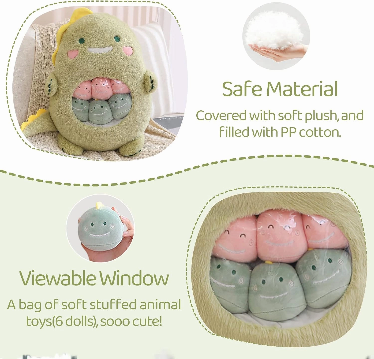 REFAHB Dinosaur Stuffed Plush Toy, Cute Bag of Animal Plush Pillow