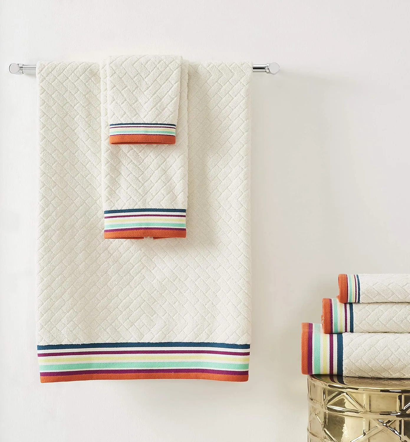 Refinery29 | River Collection | 100% Cotton Modern Luxury Ultra Soft Bath Towel, Absorbent Quick Dry with Brushstroke Dobby Print Design for Home Hotel Décor, 6 Piece Set, White