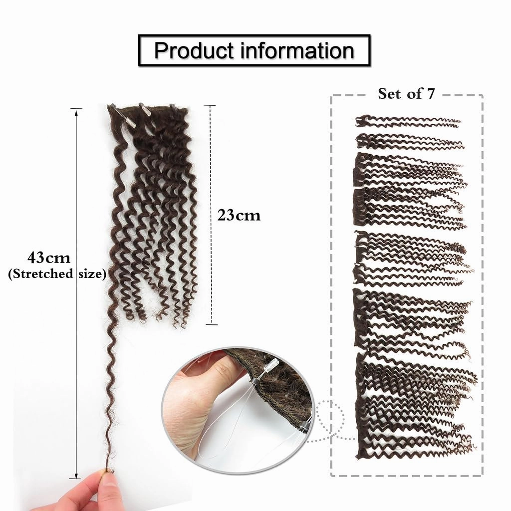 Remeehi 10"-16" One Step Weft Invisible Wire Hair Extensions Mirco Loop Human Hair Extensions Clip in Hair Extensions 7 Pieces Curly Wave 60g for Thinning or Fine Hair 16 inch 1# Jet Black