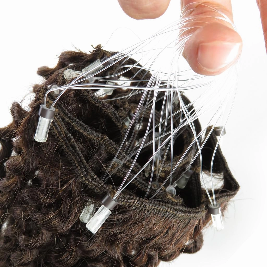 Remeehi 10"-16" One Step Weft Invisible Wire Hair Extensions Mirco Loop Human Hair Extensions Clip in Hair Extensions 7 Pieces Curly Wave 60g for Thinning or Fine Hair 16 inch 1# Jet Black