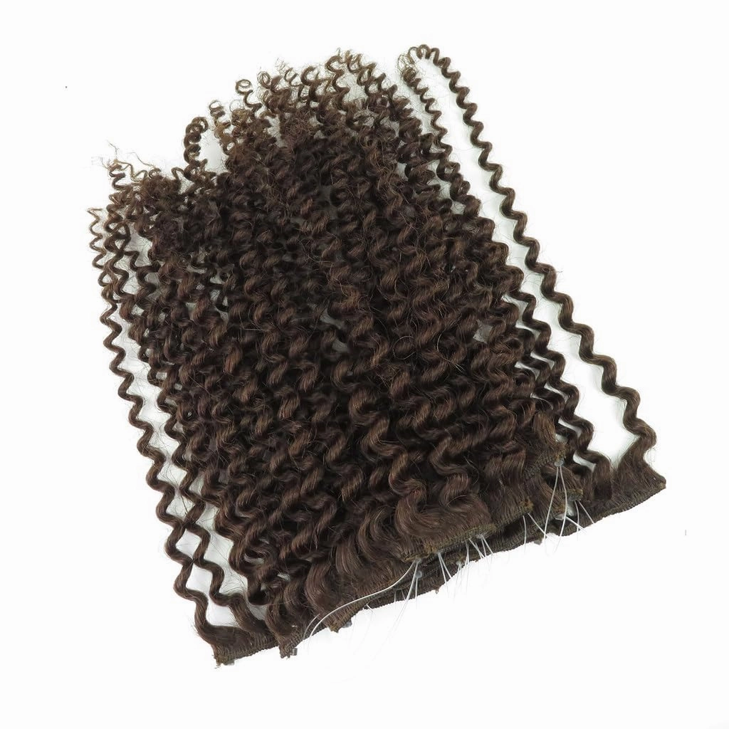 Remeehi 10"-16" One Step Weft Invisible Wire Hair Extensions Mirco Loop Human Hair Extensions Clip in Hair Extensions 7 Pieces Curly Wave 60g for Thinning or Fine Hair 16 inch 1# Jet Black