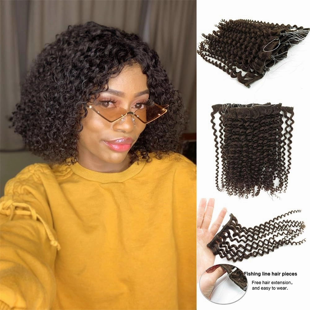 Remeehi 10"-16" One Step Weft Invisible Wire Hair Extensions Mirco Loop Human Hair Extensions Clip in Hair Extensions 7 Pieces Curly Wave 60g for Thinning or Fine Hair 16 inch 1# Jet Black
