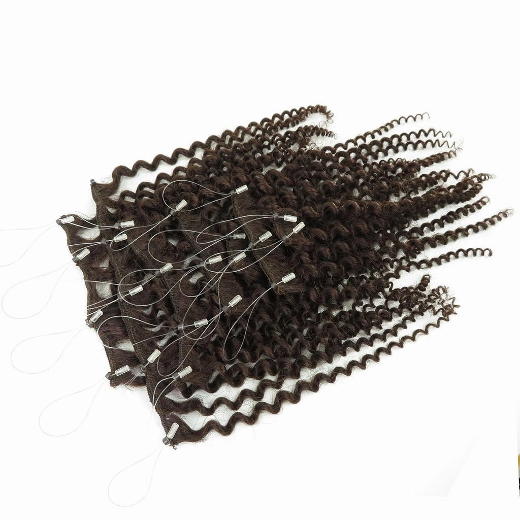 Remeehi 10"-16" One Step Weft Invisible Wire Hair Extensions Mirco Loop Human Hair Extensions Clip in Hair Extensions 7 Pieces Curly Wave 60g for Thinning or Fine Hair 16 inch 6# Chestnut Brown