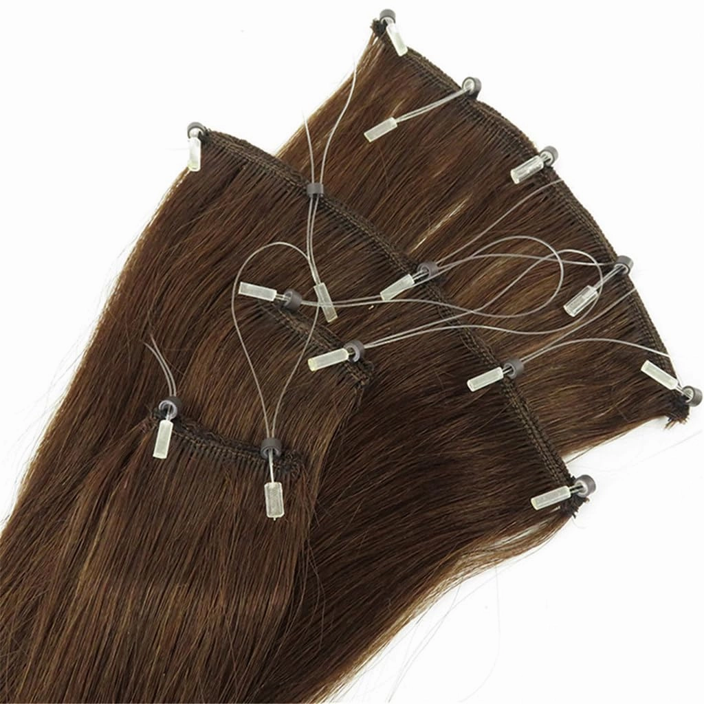 Remeehi 10"-16" One Step Weft Invisible Wire Hair Extensions Mirco Loop Human Hair Extensions Clip in Hair Extensions 7 Pieces Straight 60g for Thinning or Fine Hair 10 inch 613# Blonde