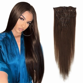 Remeehi 10"-16" One Step Weft Invisible Wire Hair Extensions Mirco Loop Human Hair Extensions Clip in Hair Extensions 7 Pieces Straight 60g for Thinning or Fine Hair 10 inch 6# Chestnut Brown