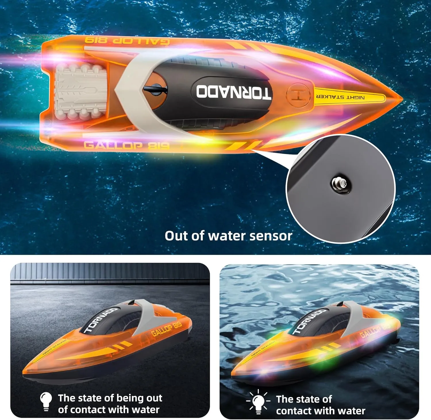Remote Control Boats for 8-12, 15  MPH Fast RC Boat with LED Lights, 2.4G RC Electric Speed Boats Pool and Lakes Toys for Kids