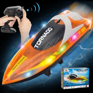 Remote Control Boats for 8-12, 15  MPH Fast RC Boat with LED Lights, 2.4G RC Electric Speed Boats Pool and Lakes Toys for Kids