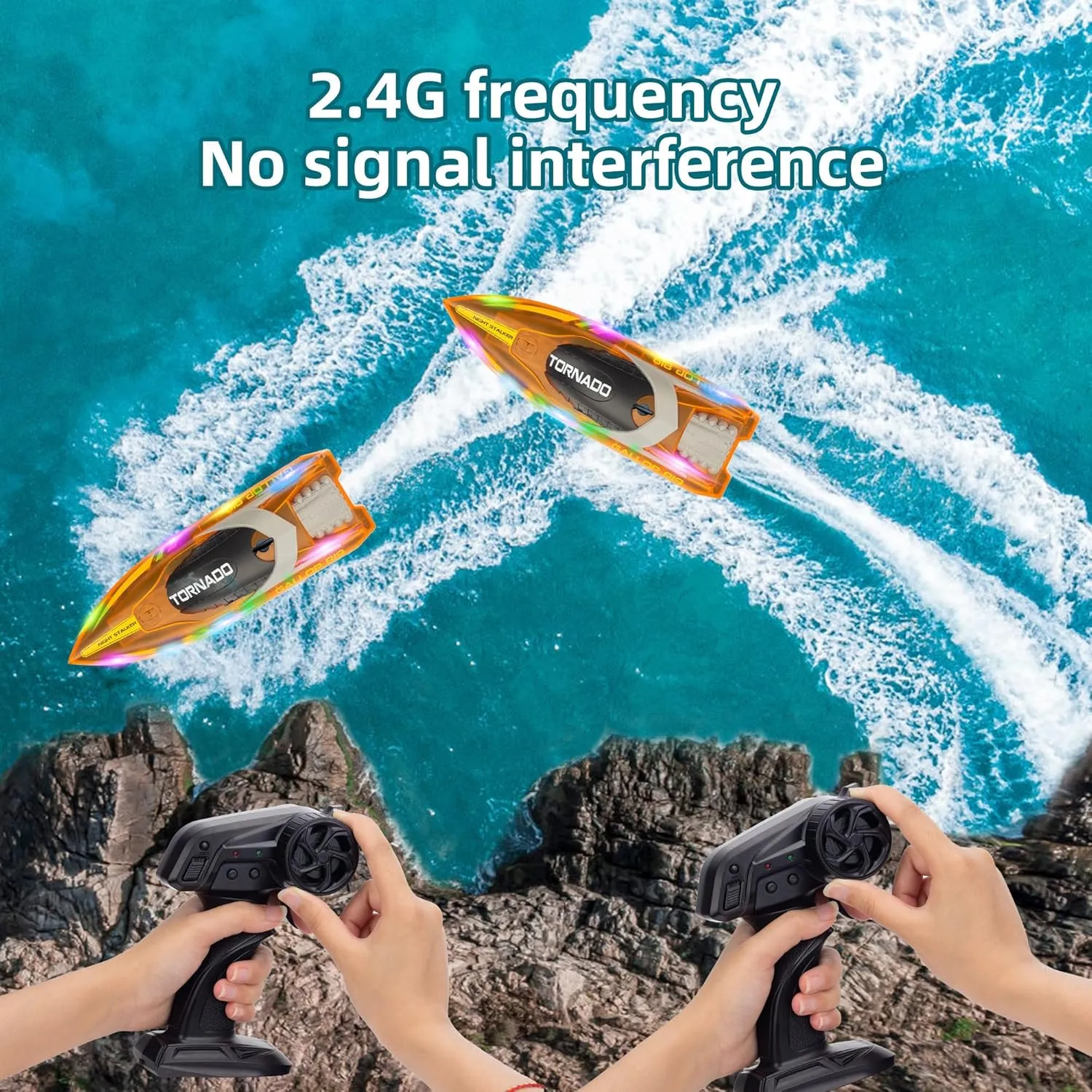 Remote Control Boats for 8-12, 15  MPH Fast RC Boat with LED Lights, 2.4G RC Electric Speed Boats Pool and Lakes Toys for Kids