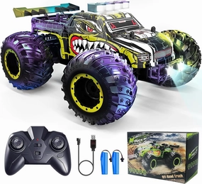 Remote Control Car, Remote Control Truck, 2.4Ghz All Terrain Off-Road Monster Truck, 20 KM/H Rc Cars with LED Bodylight and 2 Rechargeable Batteries Toys for Boys and Girls 4-7 8-12 Years Old(Yellow)